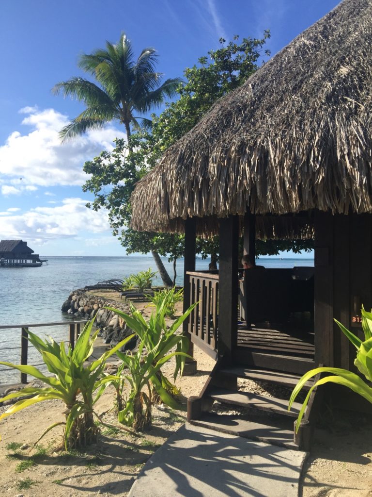 Under the shade of a lanai, overlooking the water’s edge and open to the South Sea breezes, I settle in to write a few notes and watch the boats in the distance. The beautiful view inspired much reflection. Moorea, Society Islands. October 2016. Photo: F. Rehnborg