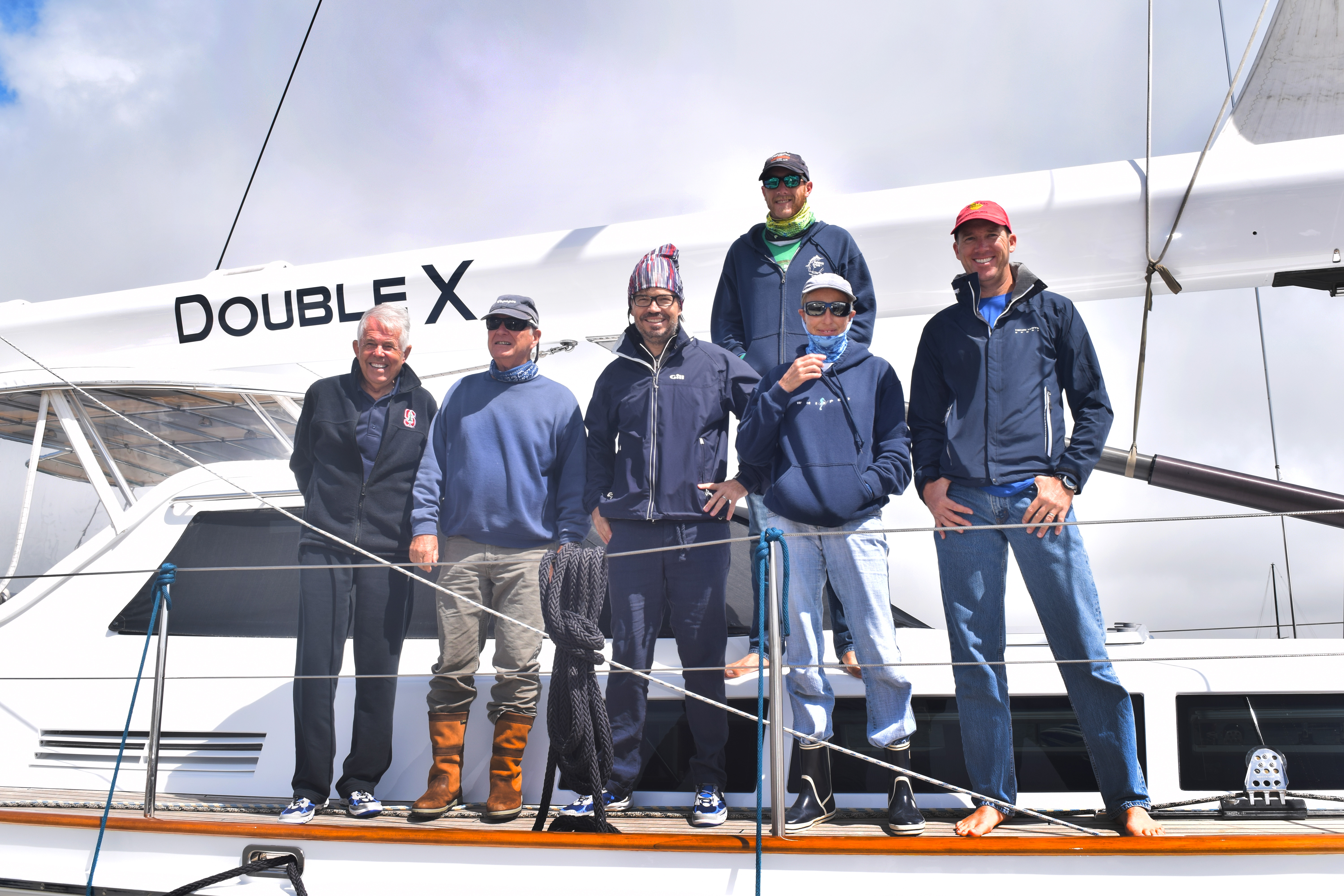 The Double X crew poses for one last photo before departing for the South Seas (from left to right): Dr. Sam, Captain Bob, Rod, Paul, Els and Zach. Sausalito, California. July 16, 2016. Photo: L. Williams