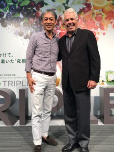 Posing for the camera with Masato Watanabe. Watanabe-san continues to inspire healthy living and business success with the largest Nutrilite-focused Amway business in Japan. Tokyo Dome, Japan, August 2017. Photo: Joel Van Kuiken