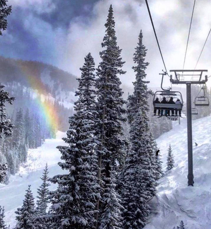 A brilliant rainbow falls gently on the slopes in Telluride, Colorado. What’s at the end of it? Maybe good health! Each time you see a rainbow, may it be nature's gentle reminder to eat more colorful vegetables and fruits. February 2019. Photo: F. Rehnborg