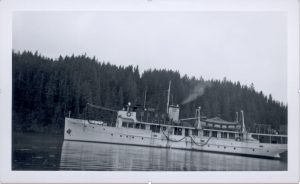 A photo depicting the Acania, a large boat purchased in the 1950s and equipped as a research vessel to explore the feasibility of harvesting plankton as a source of protein for the world’s malnourished people.
