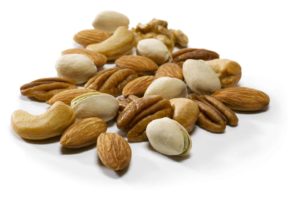Assortment of nuts on a white background